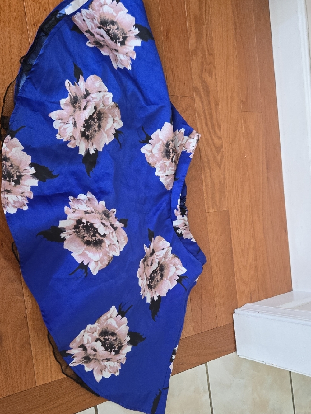 Blue Floral Skirt with Pink Peony Print